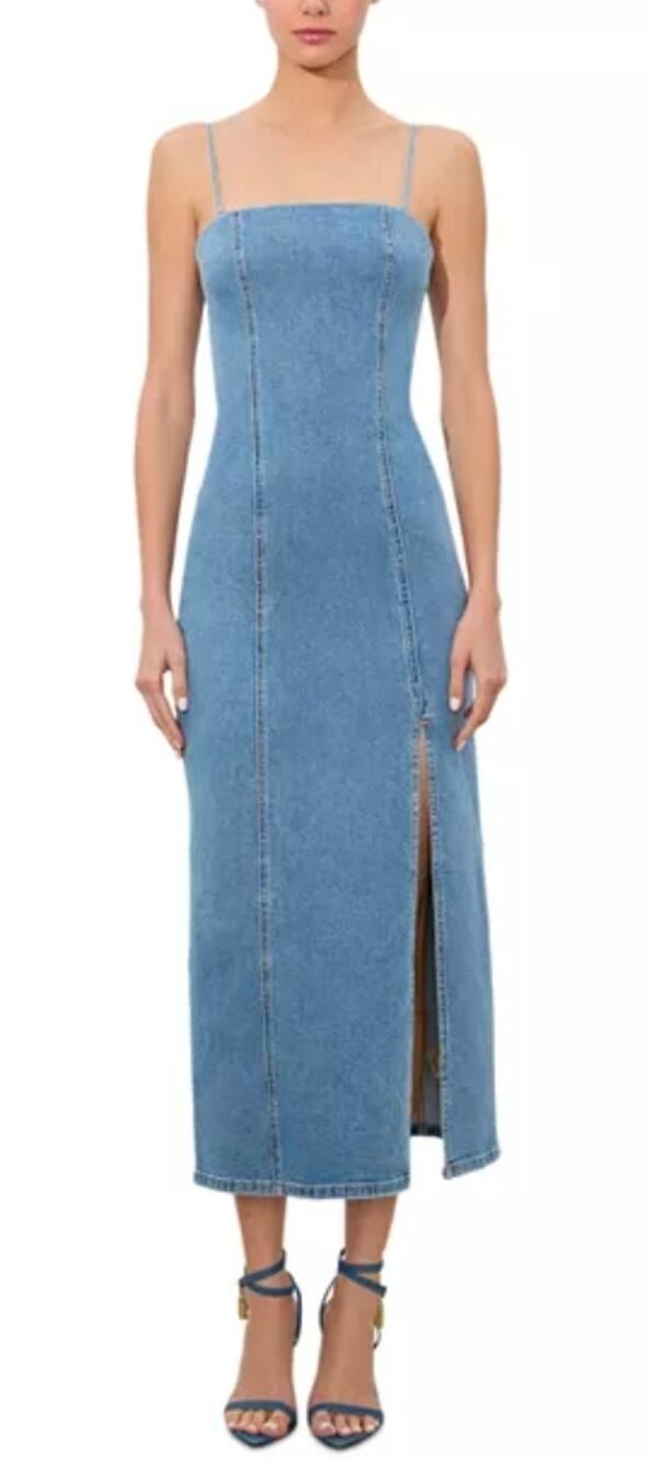 Alice + Olivia Nakisha Blue Denim Midi Dress Size 4 Stretch Bodycon MSRP $395